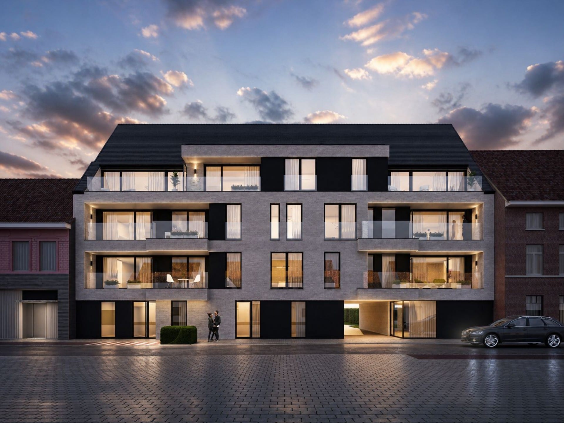 Residence Helix in the center of Ingelmunster in the evening light